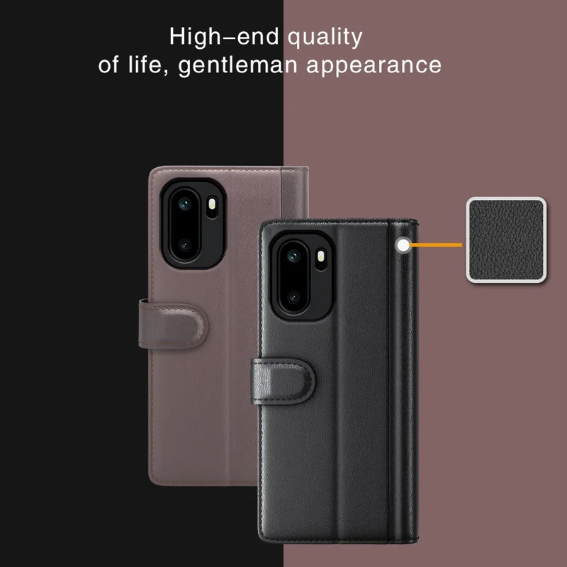 AMORUS For OnePlus Ace 6 5G Stand Cases Calf Texture Genuine Split Leather Wallet Phone Cover - Brown