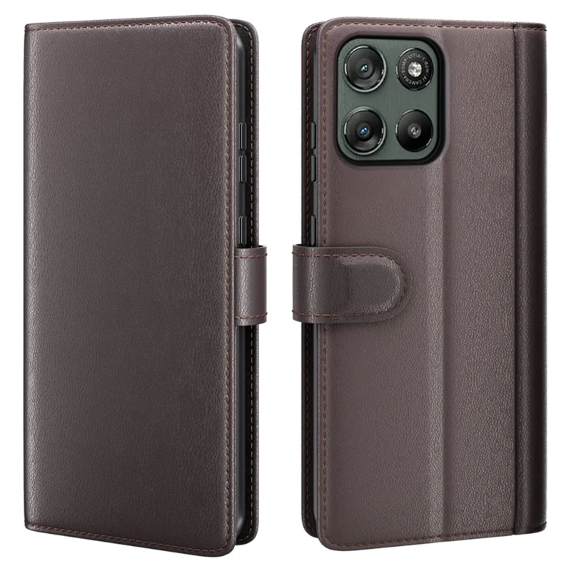 AMORUS For Motorola Moto G67 Power 5G Stand Cases Calf Texture Genuine Split Leather Wallet Phone Cover - Brown