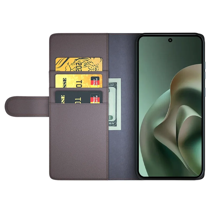 AMORUS For Motorola Moto G67 Power 5G Stand Cases Calf Texture Genuine Split Leather Wallet Phone Cover - Brown