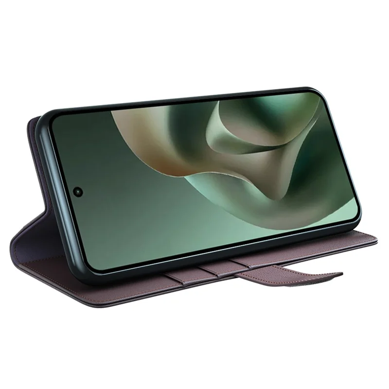 AMORUS For Motorola Moto G67 Power 5G Stand Cases Calf Texture Genuine Split Leather Wallet Phone Cover - Brown