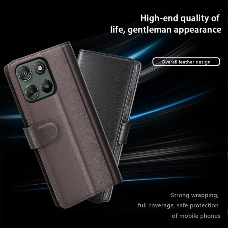 AMORUS For Motorola Moto G67 Power 5G Stand Cases Calf Texture Genuine Split Leather Wallet Phone Cover - Brown