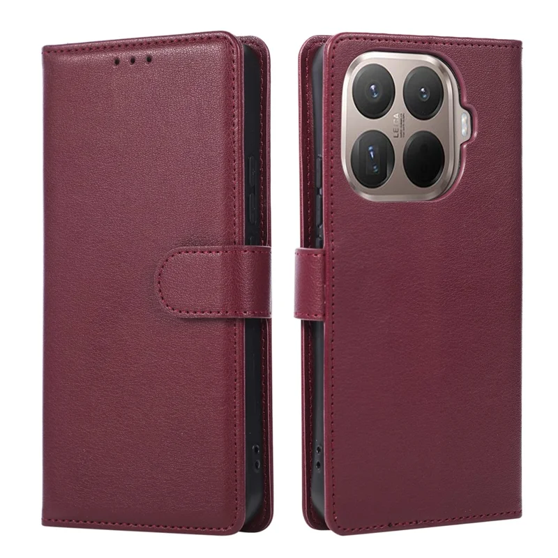 For Xiaomi 15T Pro Case PU Leather Wallet Stand Phone Cover with Wrist Strap - Wine Red