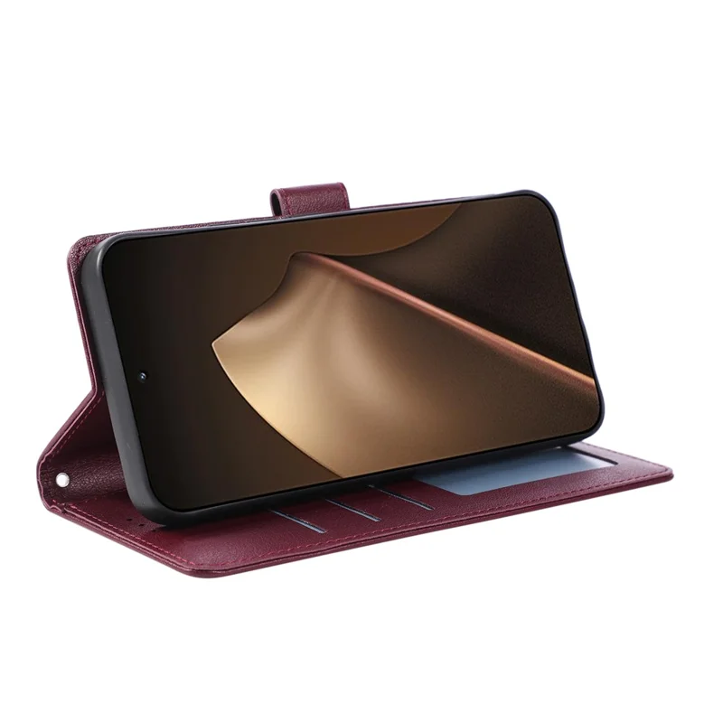For Xiaomi 15T Pro Case PU Leather Wallet Stand Phone Cover with Wrist Strap - Wine Red