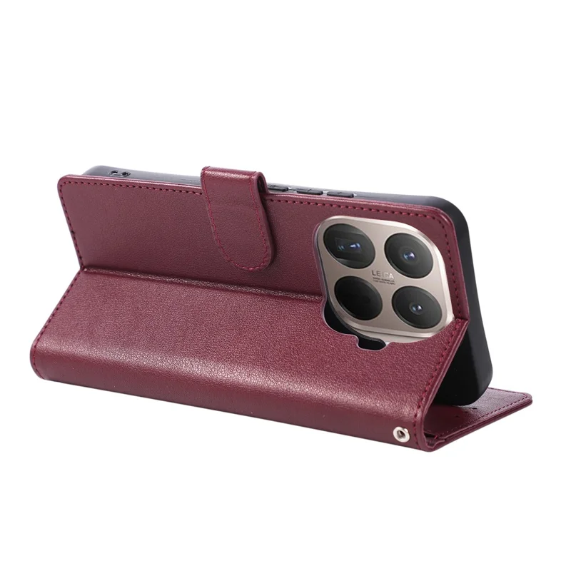 For Xiaomi 15T Pro Case PU Leather Wallet Stand Phone Cover with Wrist Strap - Wine Red