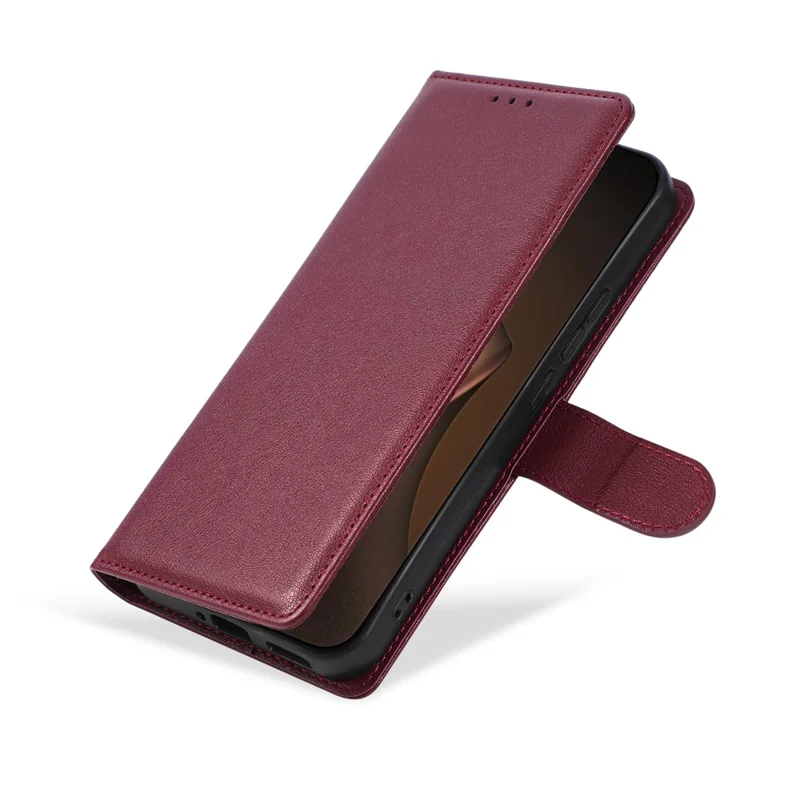 For Xiaomi 15T Pro Case PU Leather Wallet Stand Phone Cover with Wrist Strap - Wine Red