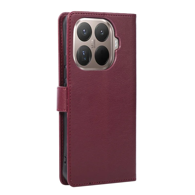 For Xiaomi 15T Pro Case PU Leather Wallet Stand Phone Cover with Wrist Strap - Wine Red