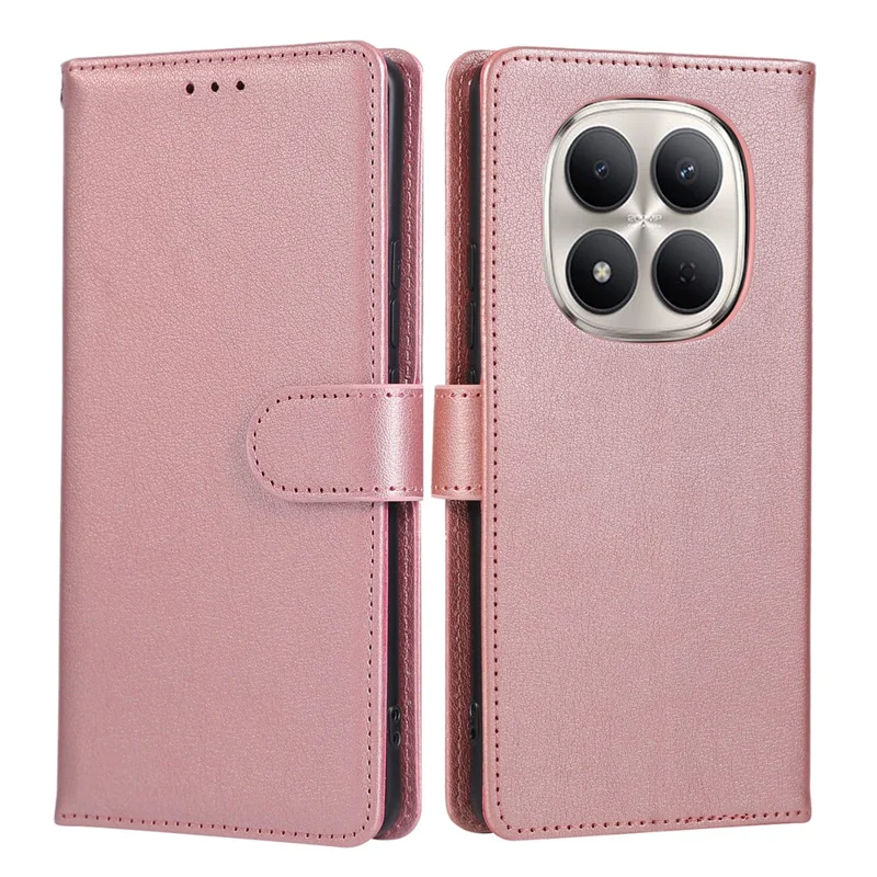 For Xiaomi Redmi Note 15 Pro 4G (Global) Case PU Leather Wallet Stand Phone Cover with Wrist Strap - Rose Gold