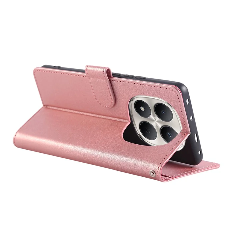 For Xiaomi Redmi Note 15 Pro 4G (Global) Case PU Leather Wallet Stand Phone Cover with Wrist Strap - Rose Gold