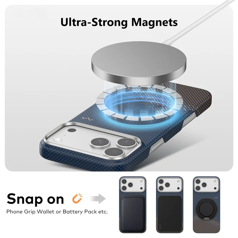 SOOPII For iPhone 17 Pro Case Compatible with MagSafe Seagull Sea Pattern Kevlar Carbon Fiber Phone Cover - Dark Blue