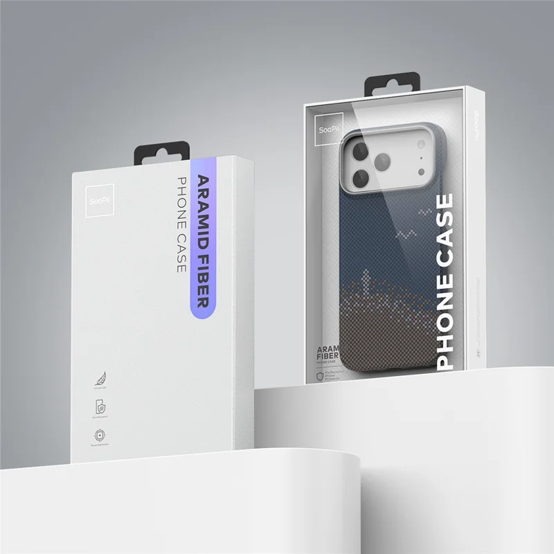 SOOPII For iPhone 17 Pro Case Compatible with MagSafe Seagull Sea Pattern Kevlar Carbon Fiber Phone Cover - Dark Blue