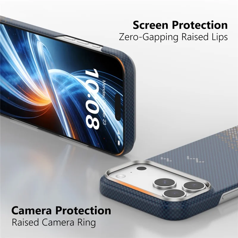 SOOPII For iPhone 17 Pro Max Case Compatible with MagSafe Seagull Sea Pattern Kevlar Carbon Fiber Phone Cover - Dark Blue