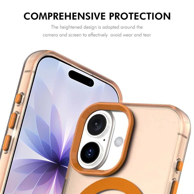 ENKAY HAT PRINCE pour iPhone 17 Coque Magnétique PC Transparente avec Protecteur d'Écran 9H + Protecteur d'Objectif en Alliage d'Aluminium Compatible avec MagSafe - Orange