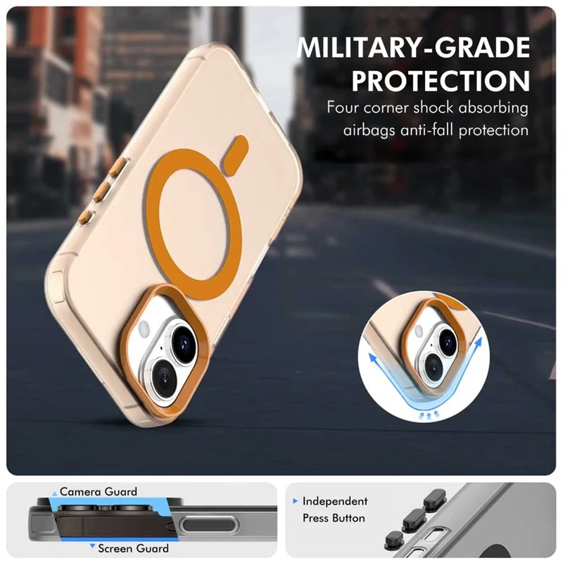 ENKAY HAT PRINCE pour iPhone 17 Coque Magnétique PC Transparente avec Protecteur d'Écran 9H + Protecteur d'Objectif en Alliage d'Aluminium Compatible avec MagSafe - Orange