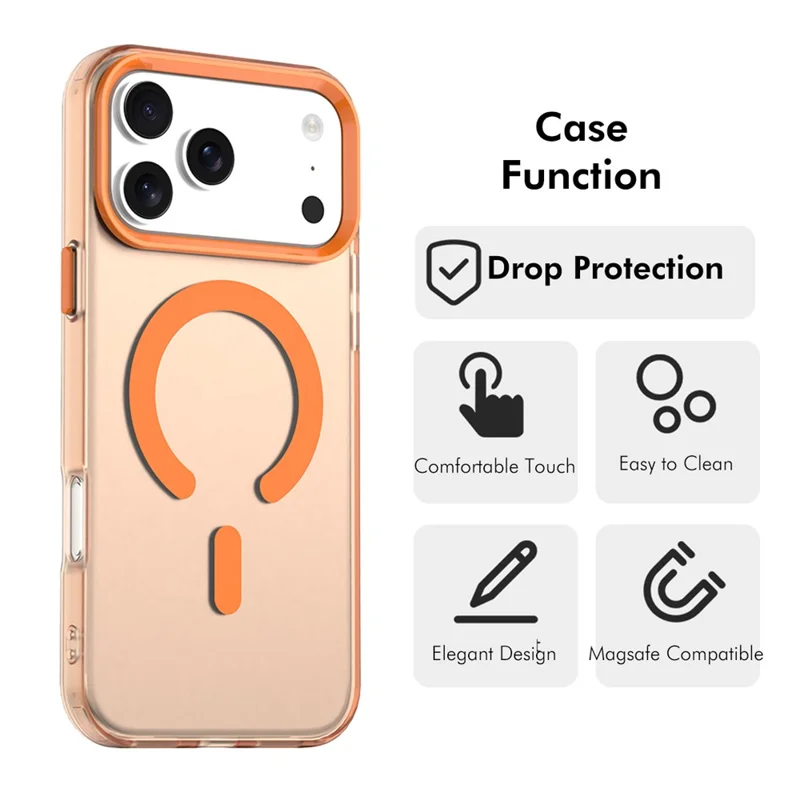 ENKAY HAT PRINCE til iPhone 17 Pro Magnetisk Case Gennemsigtig PC Håndstyrede med 9H Skærmværn + Aluminiumslegering Kameraobjektivværn Kompatibel med MagSafe - Orange