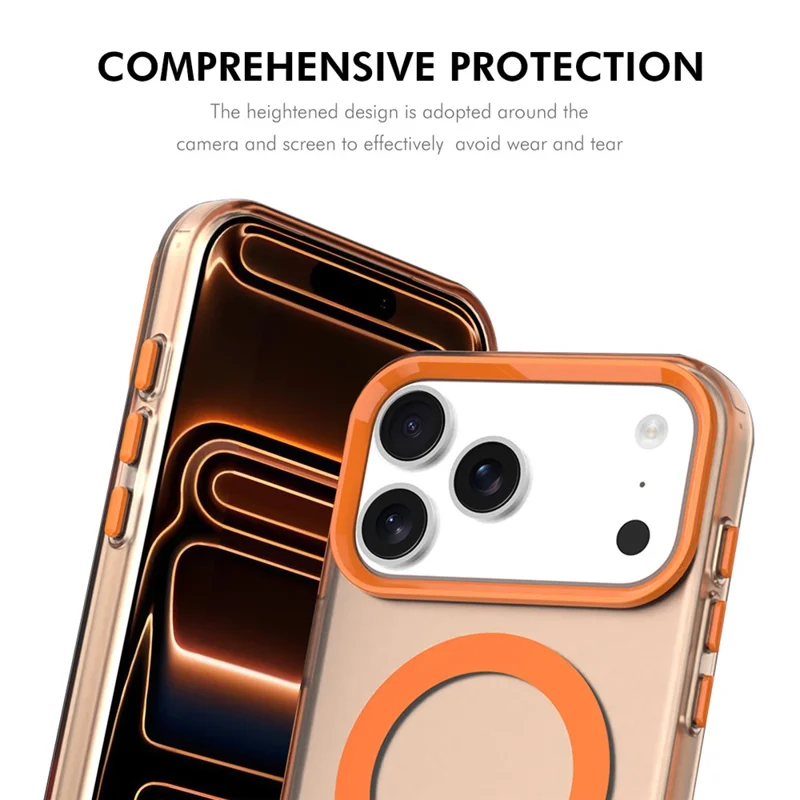ENKAY HAT PRINCE pour iPhone 17 Pro Max Coque Magnétique PC Transparente avec Protecteur d'Écran 9H + Protecteur d'Objectif en Alliage d'Aluminium Compatible avec MagSafe - Orange