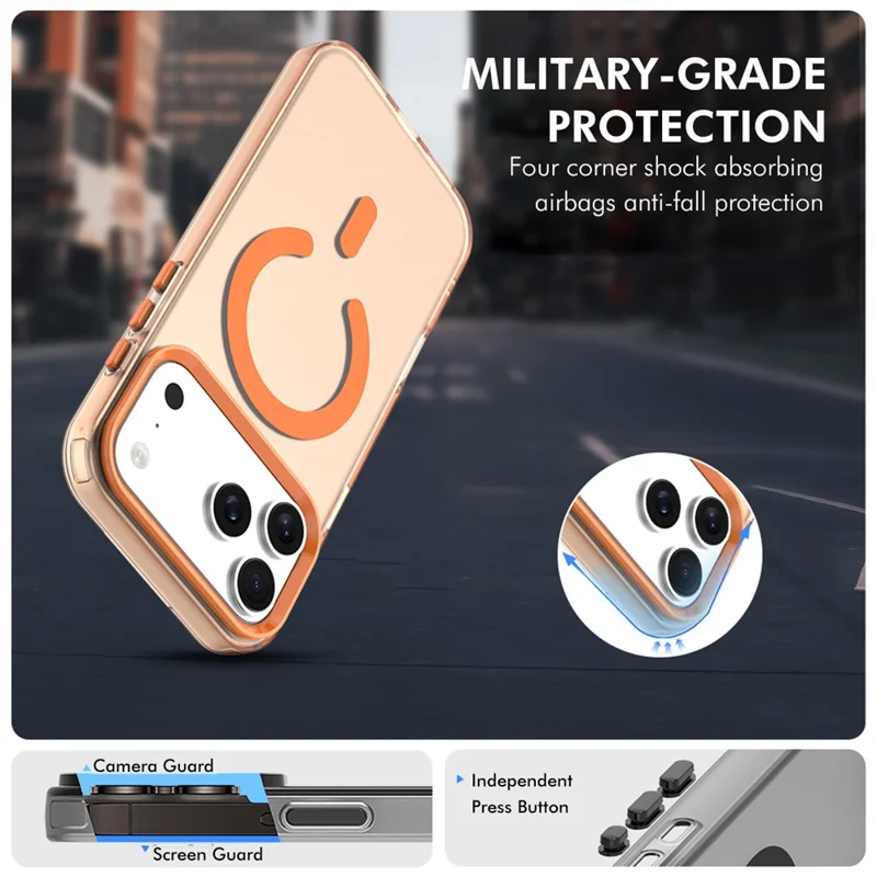 ENKAY HAT PRINCE pour iPhone 17 Pro Max Coque Magnétique PC Transparente avec Protecteur d'Écran 9H + Protecteur d'Objectif en Alliage d'Aluminium Compatible avec MagSafe - Orange