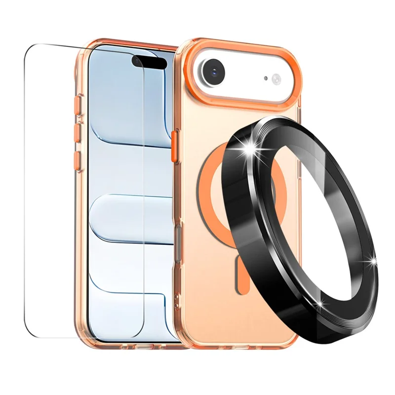 ENKAY HAT PRINCE Für iPhone Air Magnetisches Case PC Transparente Handyhülle mit 9H Displayschutz + Aluminiumlegierter Kameraobjektivschutz Kompatibel mit MagSafe - Orange
