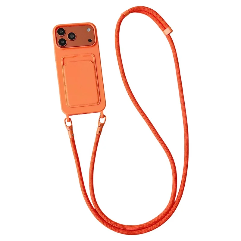 For iPhone 17 Pro Max Case Liquid Silicone Card Holder Protective Phone Cover with Adjustable Crossbody Strap - Orange