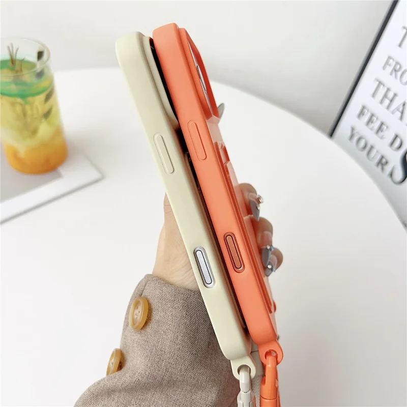 For iPhone 17 Pro Max Case Liquid Silicone Card Holder Protective Phone Cover with Adjustable Crossbody Strap - Orange