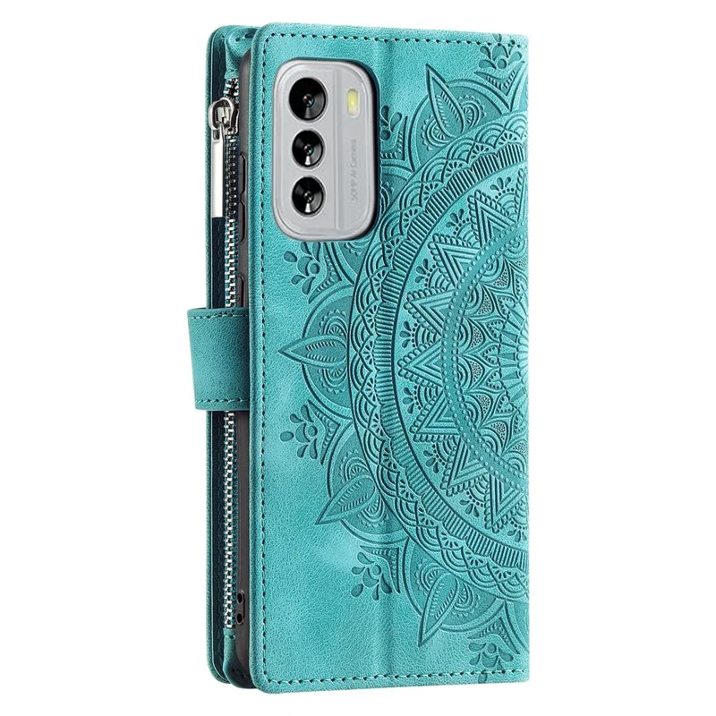 Protective Case for Nokia G60 5G Mandala Flower Imprinted PU Leather Case Multi Card Slot Anti-Fall Cover with Zippered Wallet  /  Strap - Green