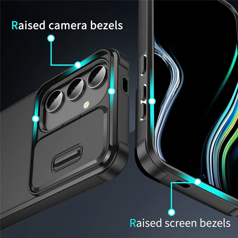 For Samsung Galaxy A57 5G Case PC + TPU Phone Cover with Slide Camera Guard - Black