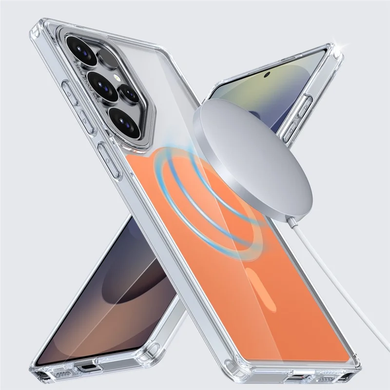 For Samsung Galaxy S25 Ultra Magnetic Case TPU Acrylic Phone Back Cover - Orange