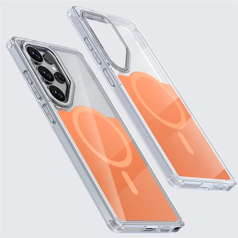 For Samsung Galaxy S25 Ultra Magnetic Case TPU Acrylic Phone Back Cover - Orange
