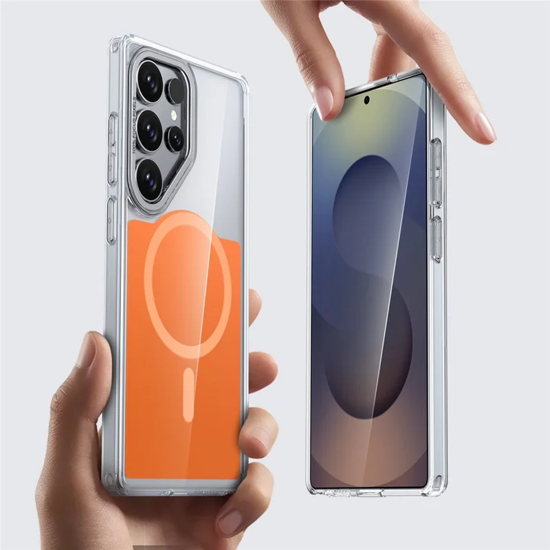 For Samsung Galaxy S25 Ultra Magnetic Case TPU Acrylic Phone Back Cover - Orange