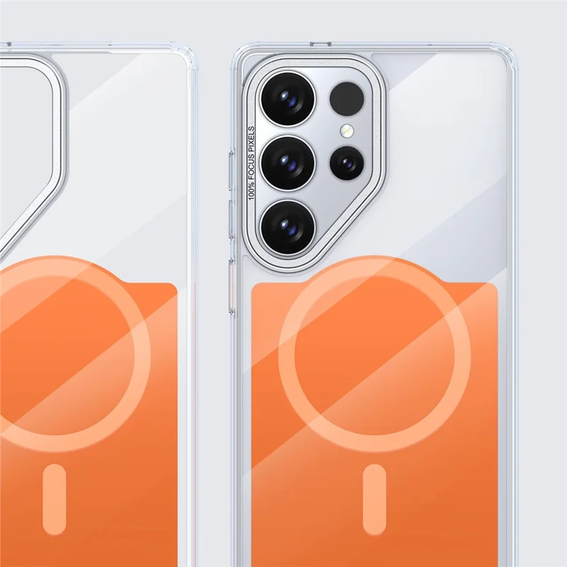 For Samsung Galaxy S25 Ultra Magnetic Case TPU Acrylic Phone Back Cover - Orange