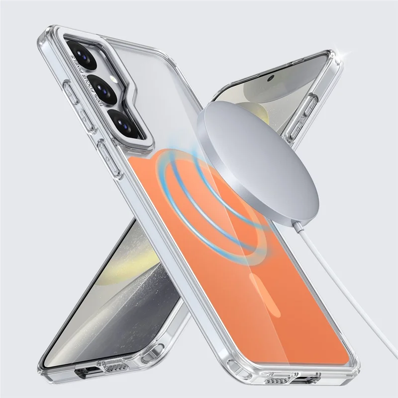 For Samsung Galaxy S25 Magnetic Case TPU Acrylic Phone Back Cover - Orange
