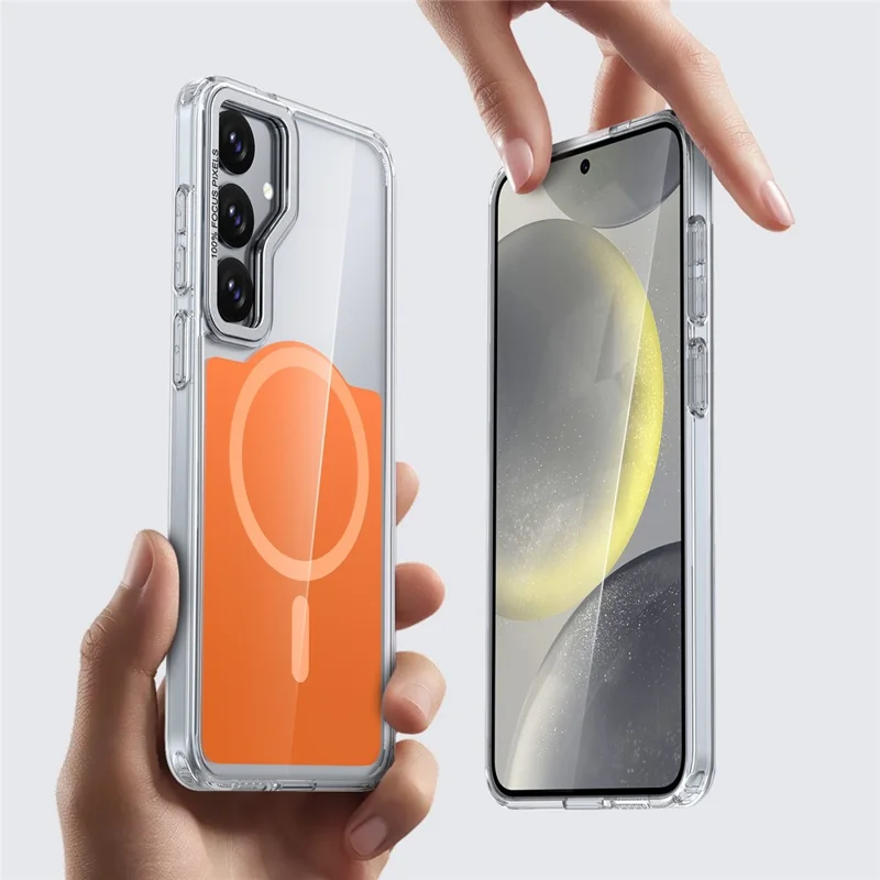For Samsung Galaxy S25 Magnetic Case TPU Acrylic Phone Back Cover - Orange