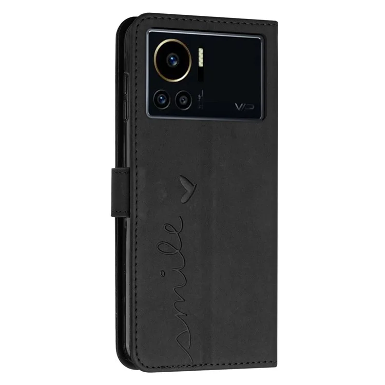 Phone Case Bag for Infinix Note 12 VIP 4G, Heart Shape Imprinting Wallet Stand Skin-Touch Feeling Cover - Black