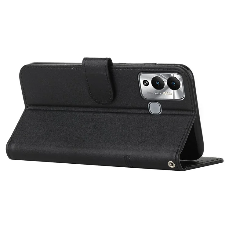 Для Infinix Hot 12 Play 4g Stitching Leather The Leather Wallet Cash Case Magnetic Claps Cover Spetable Stand с Ремешком - Черный