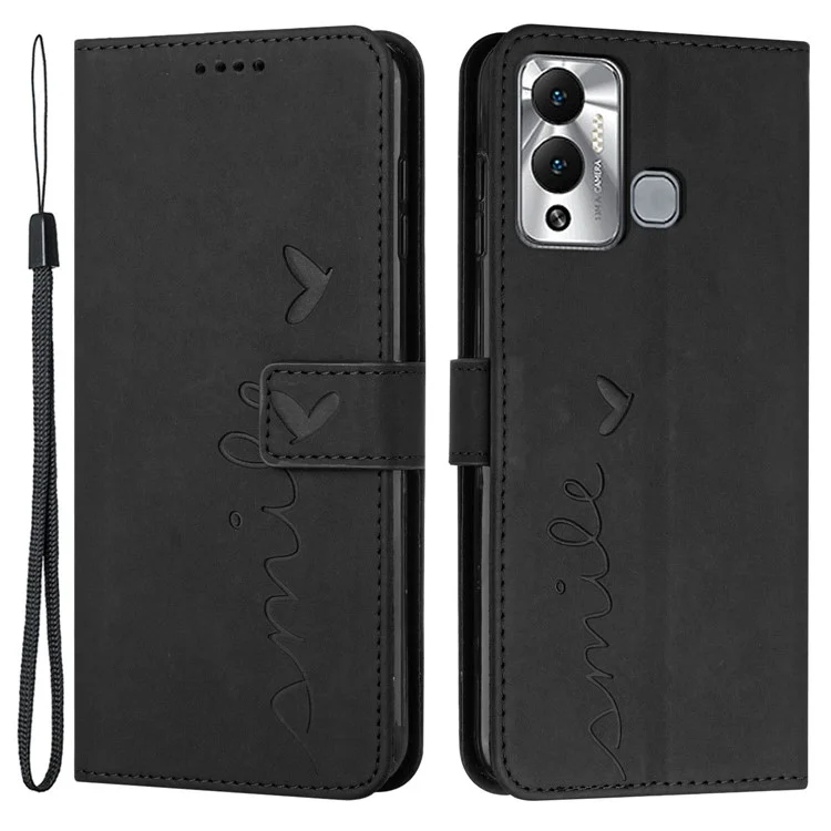Für Infinix Hot 12 Play 4G Anti-scratch PU Leder Cover Herzform-schnapsformphone Brieftasche Hauthaut-touch Feeling Hülle - Schwarz