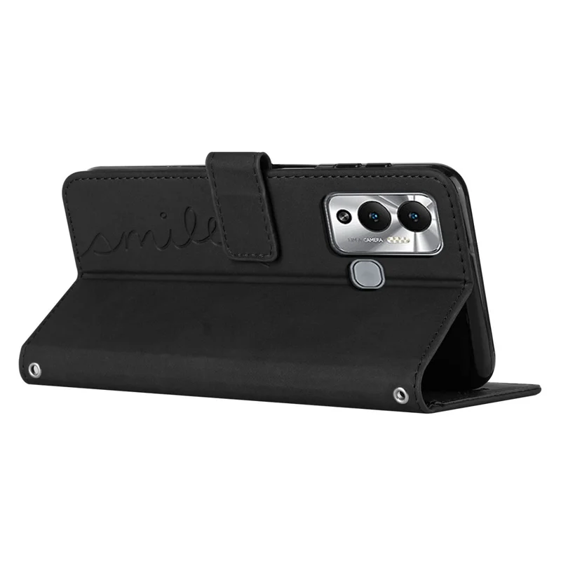 Für Infinix Hot 12 Play 4G Anti-scratch PU Leder Cover Herzform-schnapsformphone Brieftasche Hauthaut-touch Feeling Hülle - Schwarz