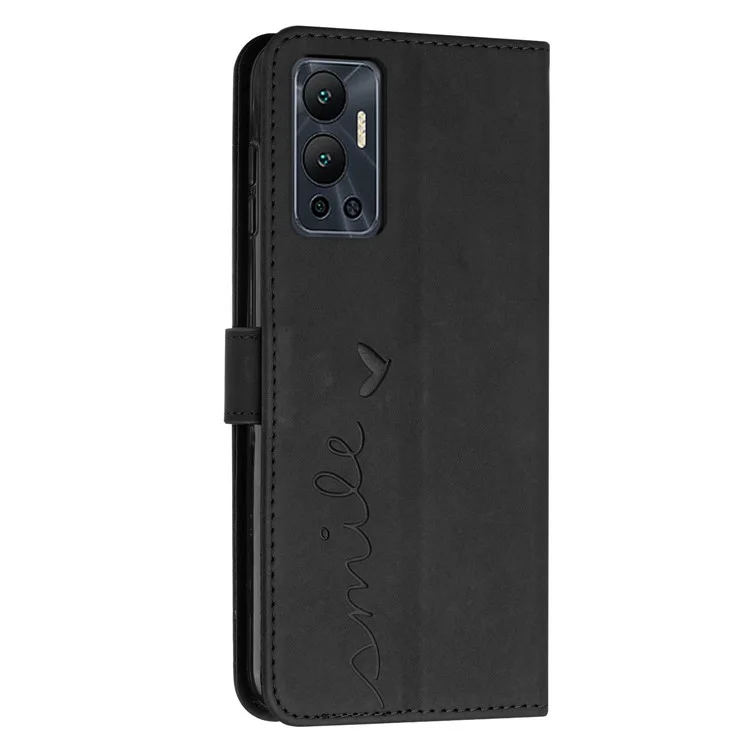 Pour Infinix Hot 12 4G Coeur Cœur Impression de la Peau Tapon Tapis pu pu le Cuir Portefeuille Folio Flip Cover - le Noir