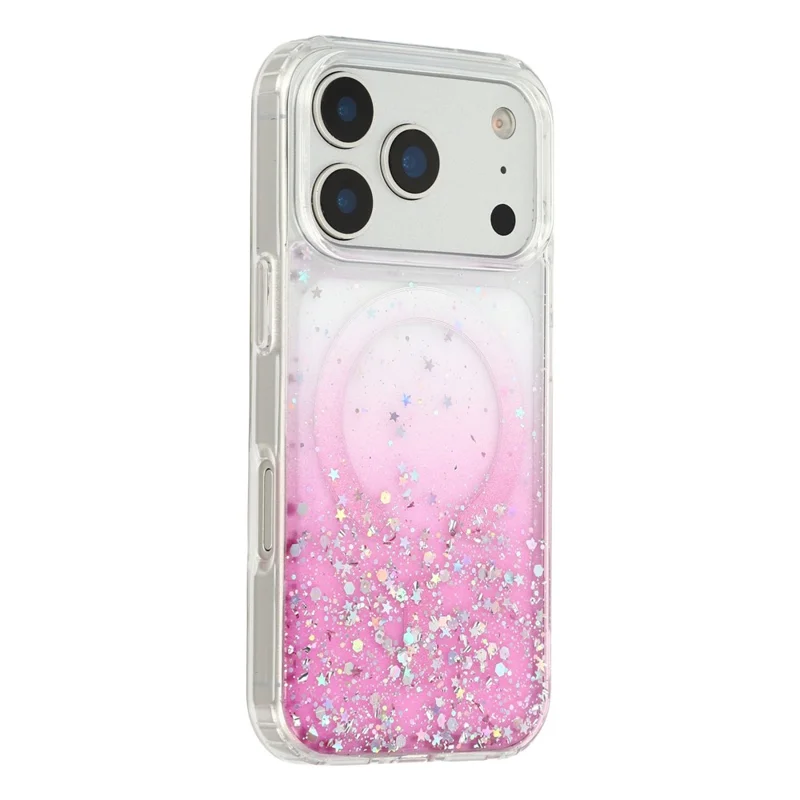 For iPhone 17 Pro Max Magnetic Case Gradient Sparkle Epoxy TPU + Acrylic Phone Cover Compatible with MagSafe - Pink