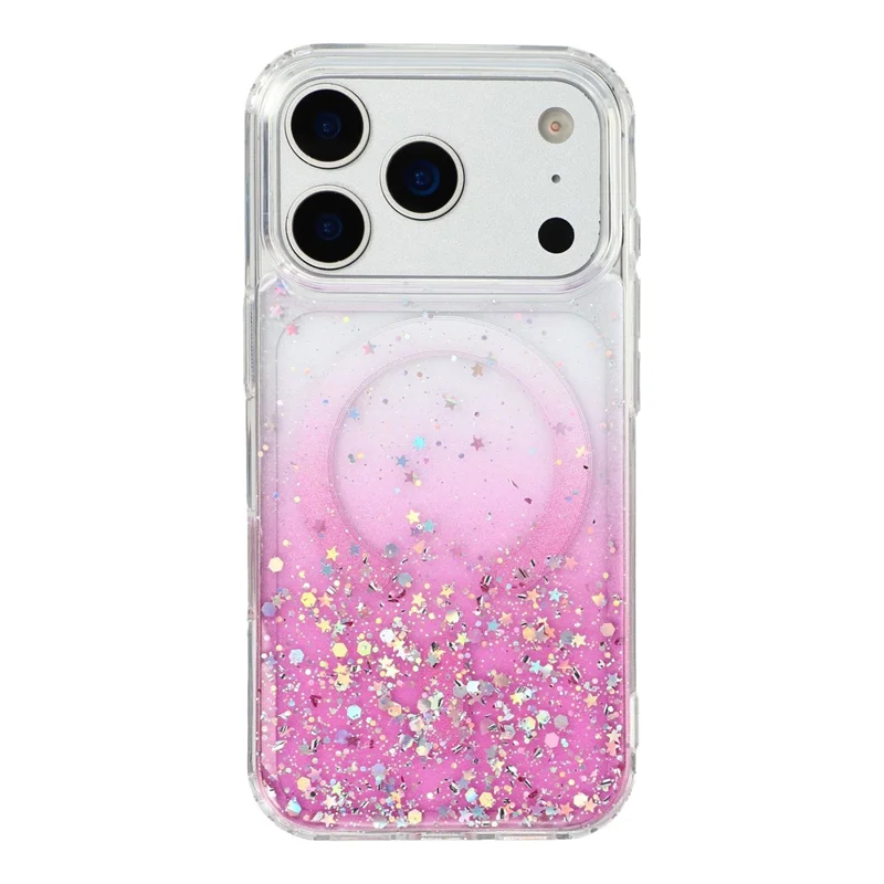 For iPhone 17 Pro Max Magnetic Case Gradient Sparkle Epoxy TPU + Acrylic Phone Cover Compatible with MagSafe - Pink