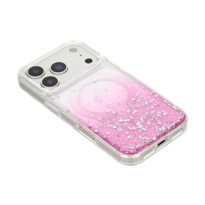 For iPhone 17 Pro Max Magnetic Case Gradient Sparkle Epoxy TPU + Acrylic Phone Cover Compatible with MagSafe - Pink