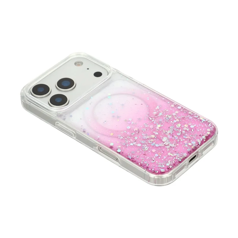 For iPhone 17 Pro Max Magnetic Case Gradient Sparkle Epoxy TPU + Acrylic Phone Cover Compatible with MagSafe - Pink