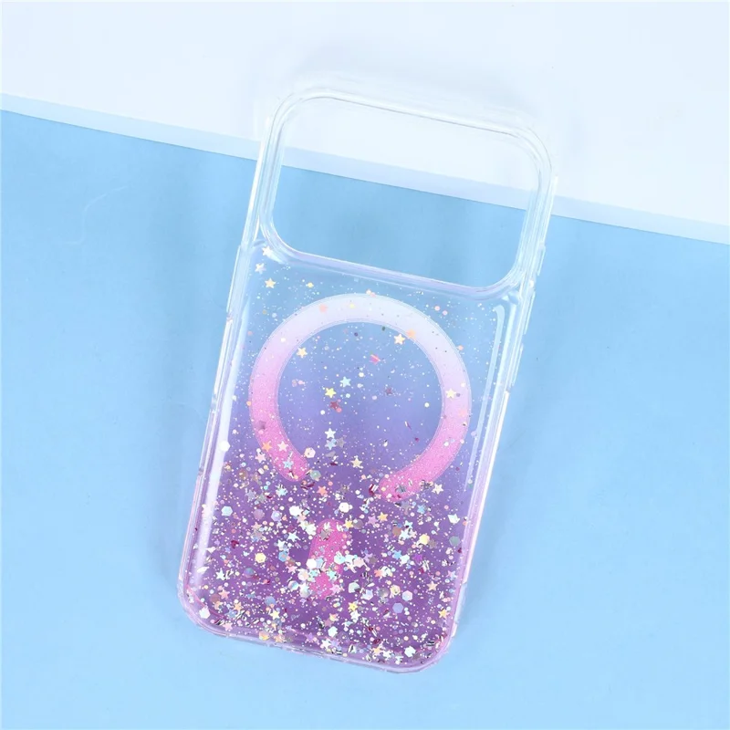 For iPhone 17 Pro Max Magnetic Case Gradient Sparkle Epoxy TPU + Acrylic Phone Cover Compatible with MagSafe - Pink