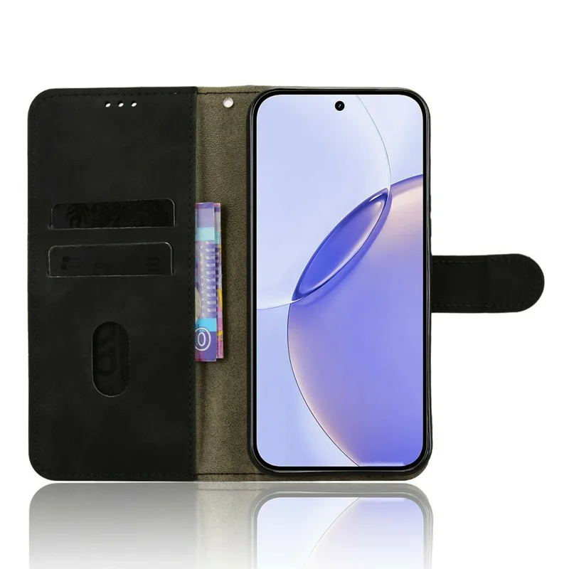 For Realme 16 Pro+ 5G Leather Case Skin Feel Anti Drop Wallet Stand Flip Phone Cover - Black