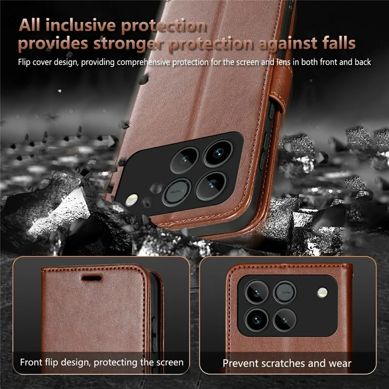 AZNS For Honor Win 5G Case Anti-Scratch PU Leather Stand Wallet Phone Cover - Brown