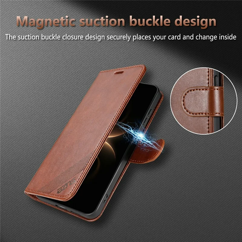 AZNS For Honor Win 5G Case Anti-Scratch PU Leather Stand Wallet Phone Cover - Brown