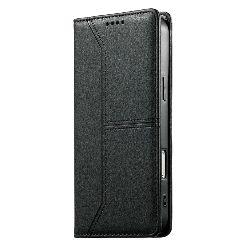 For iPhone 17 Wallet Stand Case Line Splicing TPU PU Leather Phone Cover - Black
