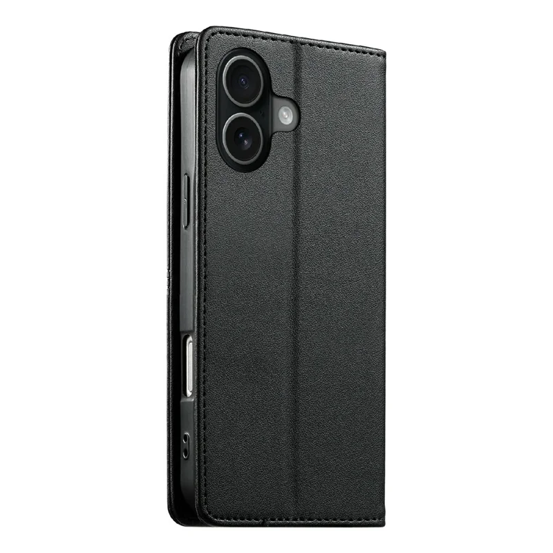 For iPhone 17 Wallet Stand Case Line Splicing TPU PU Leather Phone Cover - Black