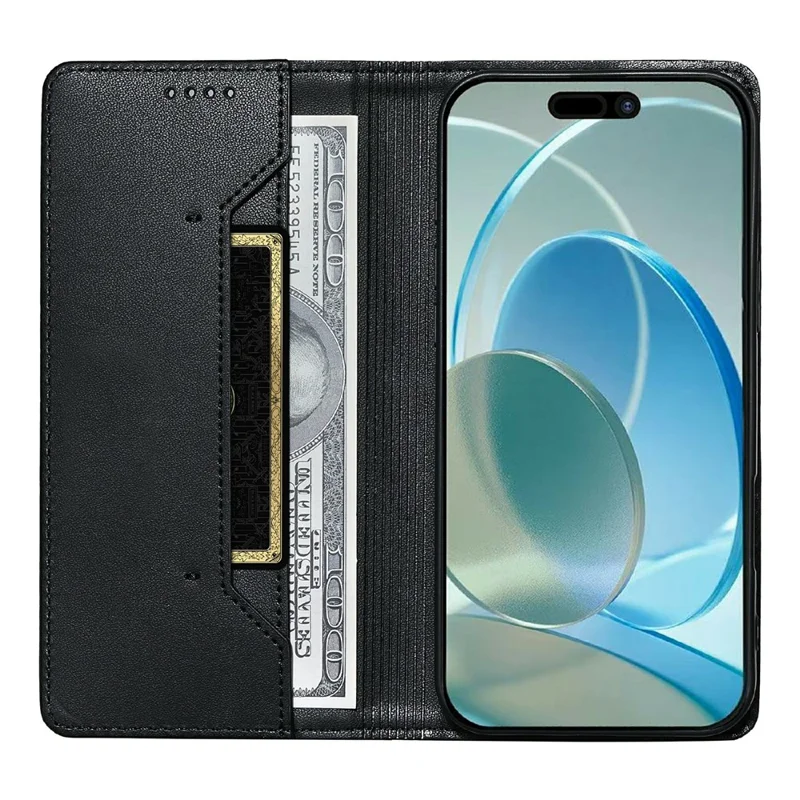 For iPhone 17 Wallet Stand Case Line Splicing TPU PU Leather Phone Cover - Black