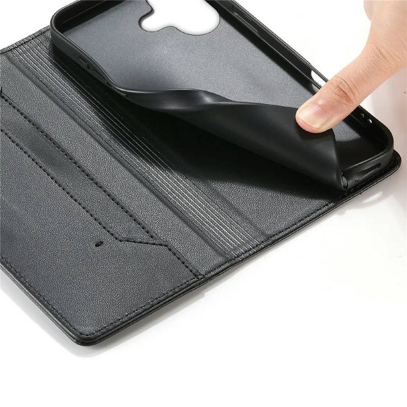 For iPhone 17 Wallet Stand Case Line Splicing TPU PU Leather Phone Cover - Black