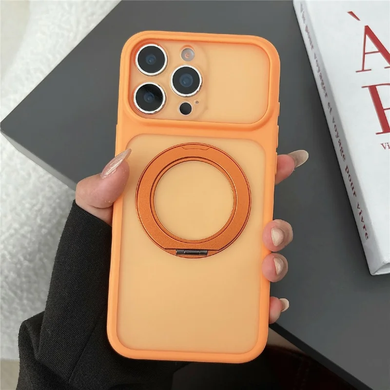 For iPhone 17 Pro Magnetic Case Rotating Kickstand TPU + PC Protective Phone Cover Compatible with MagSafe - Orange