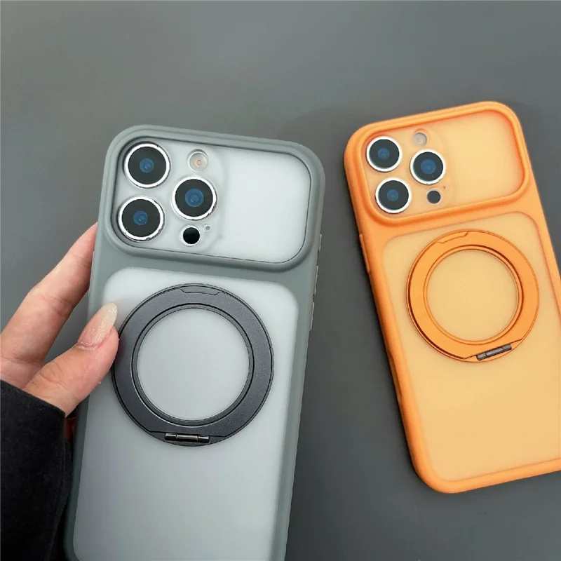 For iPhone 17 Pro Magnetic Case Rotating Kickstand TPU + PC Protective Phone Cover Compatible with MagSafe - Orange